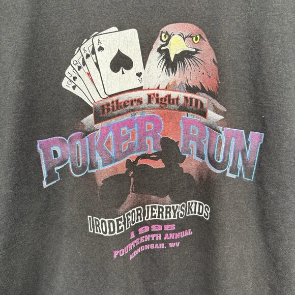 Vintage 90’s Eagle Motorcycle Poker Run Tee Shirt Size L - Picture 2 of 5